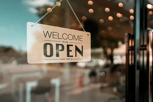 Welcome Open sign for small business